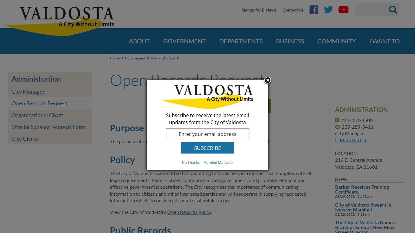 Open Records Request | City of Valdosta, GA